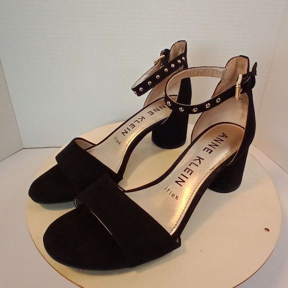 ANNE KLEIN IFLEX Black Open Toe Studded Ankle Sandal Women's Size 7M - Picture 1 of 13